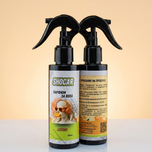 Two spray bottles with labels on a gradient background
