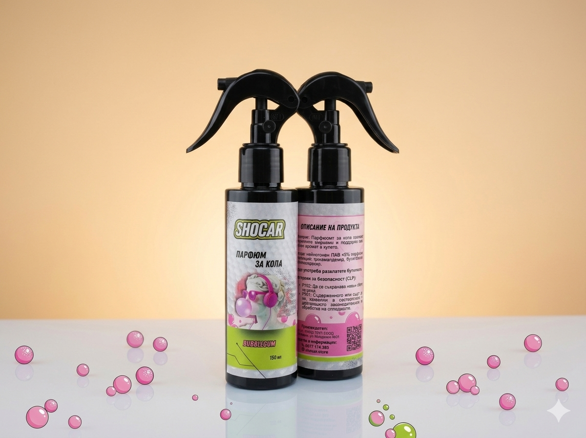 Two spray bottles with labels on a gradient background